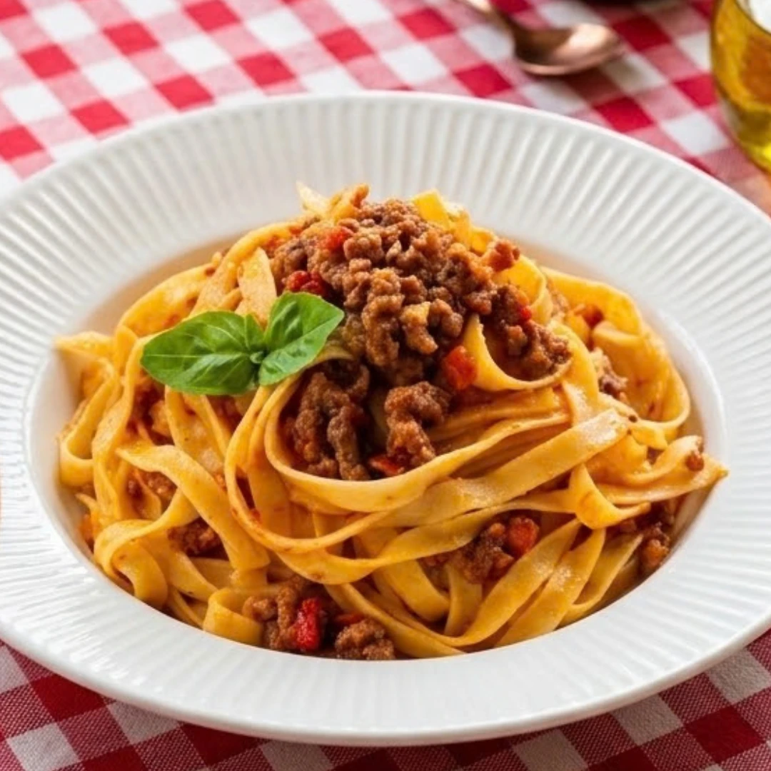 Fresh homemade tagliatelle al ragù